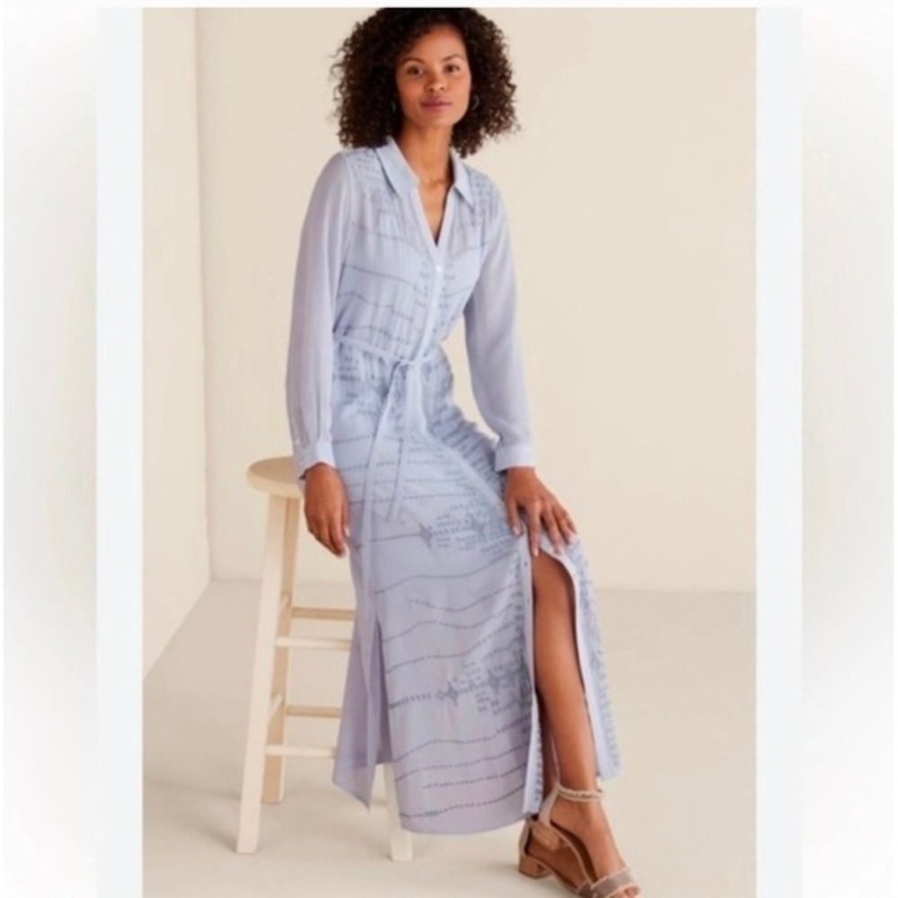 Soft Surroundings Embroidered Maxi Shirt Dress Lavender Blue Size‎ M Bohemian